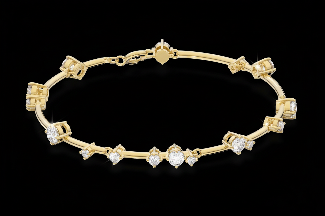 Bracelet jonc en or avec cristaux ronds sur fond noir